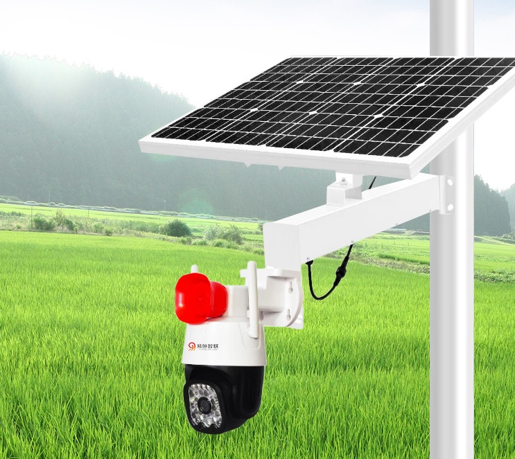 AI camera with siren strobe app monitor solar power